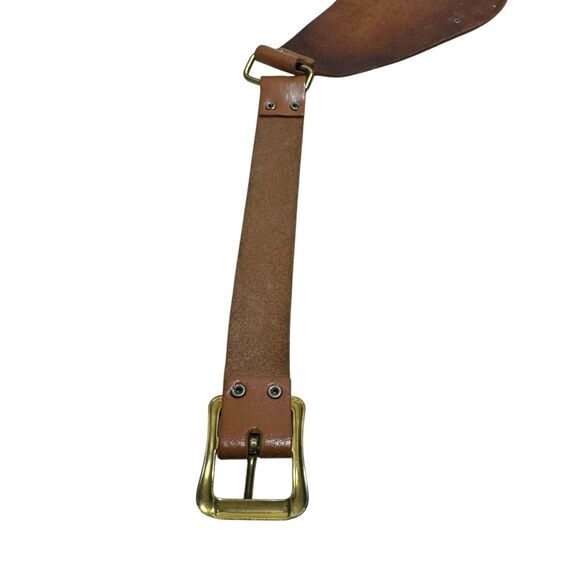 Women’s Brown Leather Apron Corset Belt Medallion HH Monogram - Picture 6 of 9